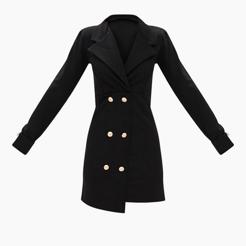 PLT Black Blazer Dress with Gold Button Detail
